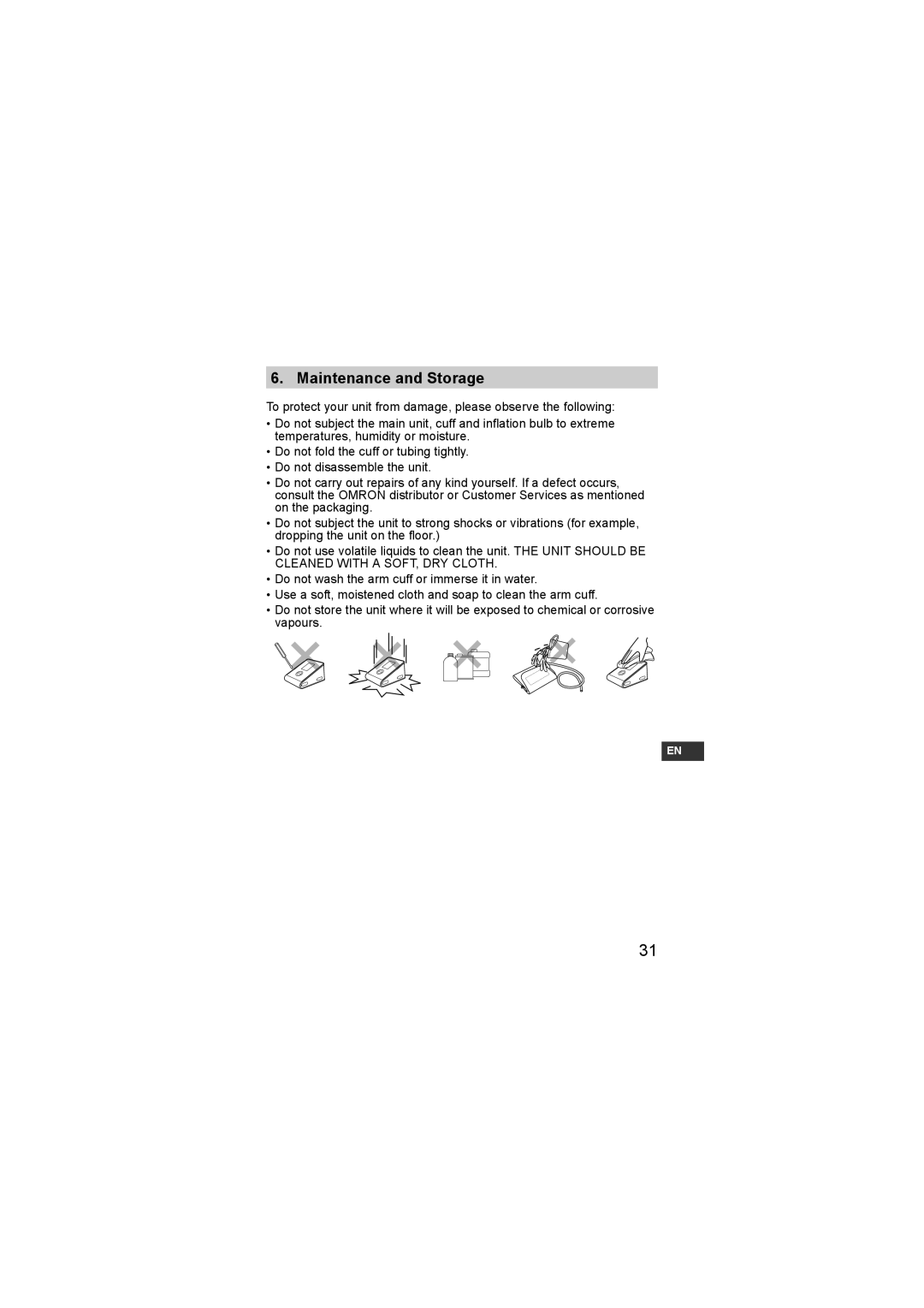 Omron HEM-SOLAR instruction manual Maintenance and Storage 