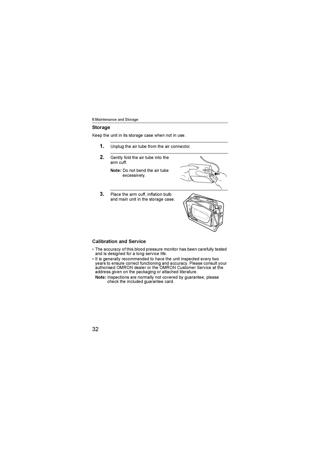 Omron HEM-SOLAR instruction manual Storage, Calibration and Service 