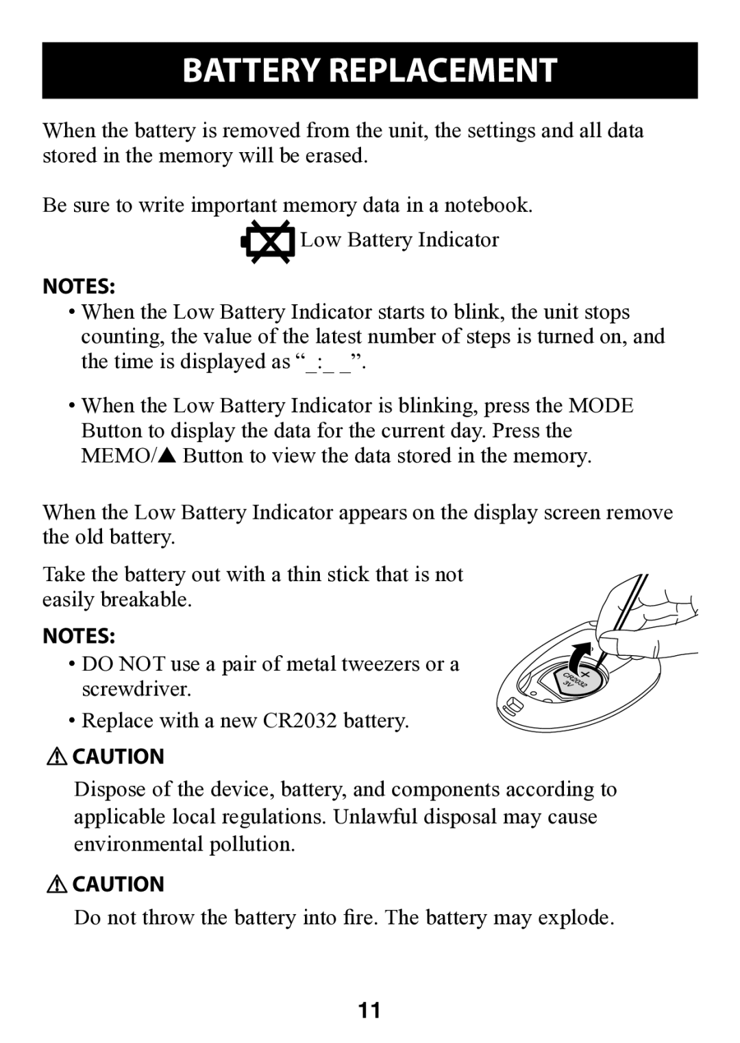 Omron HJ-112 instruction manual Battery Replacement 