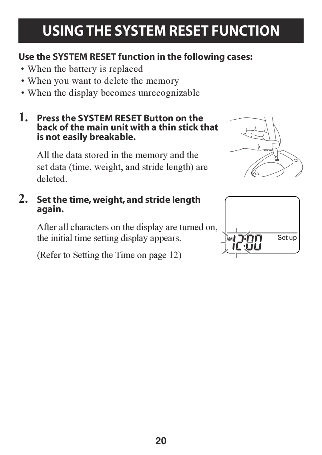 Omron HJ-112 instruction manual Using the System Reset Function, Use the system reset function in the following cases 