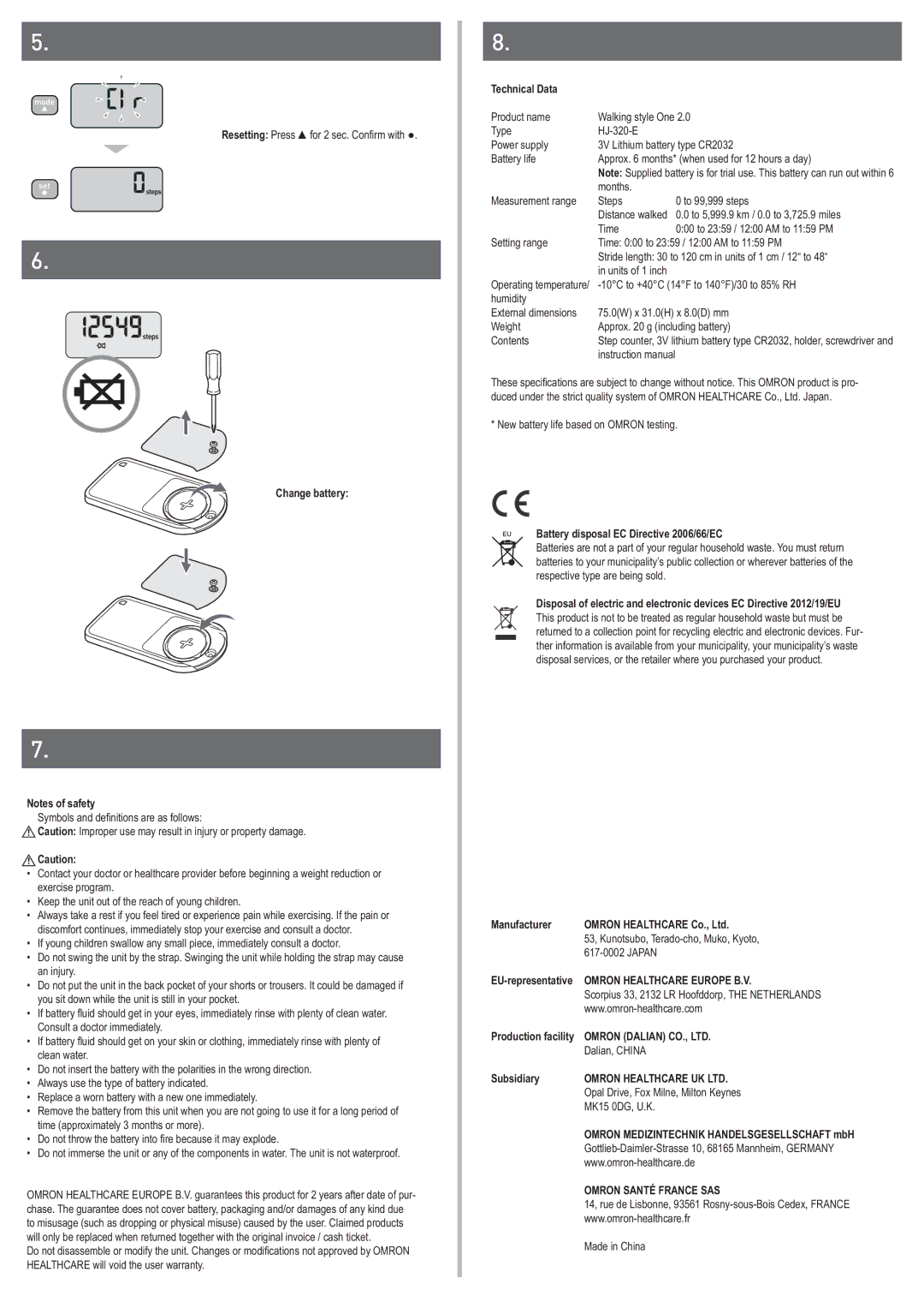 Omron HJ-320-E manual Omron Healthcare Europe B.V 