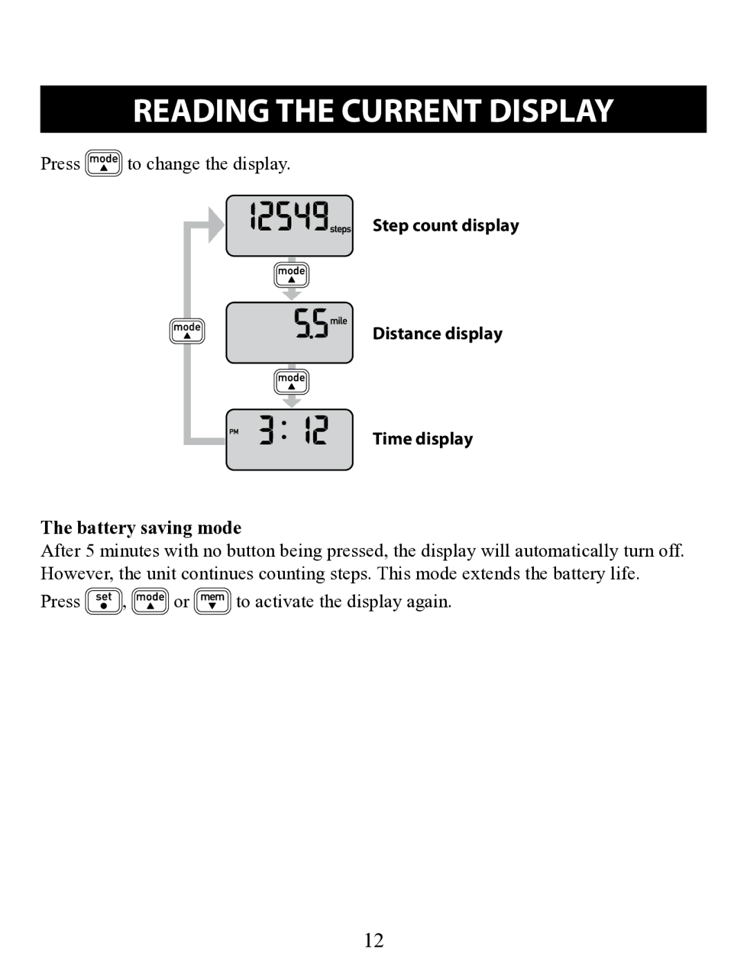 Omron HJ-320 instruction manual Reading the Current Display, Battery saving mode 