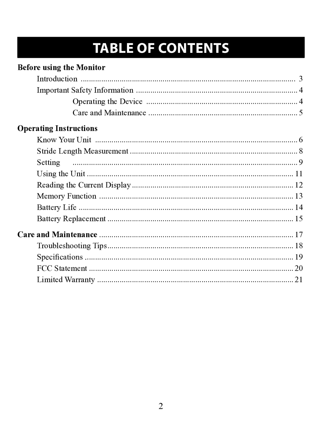 Omron HJ-320 instruction manual Table of Contents 