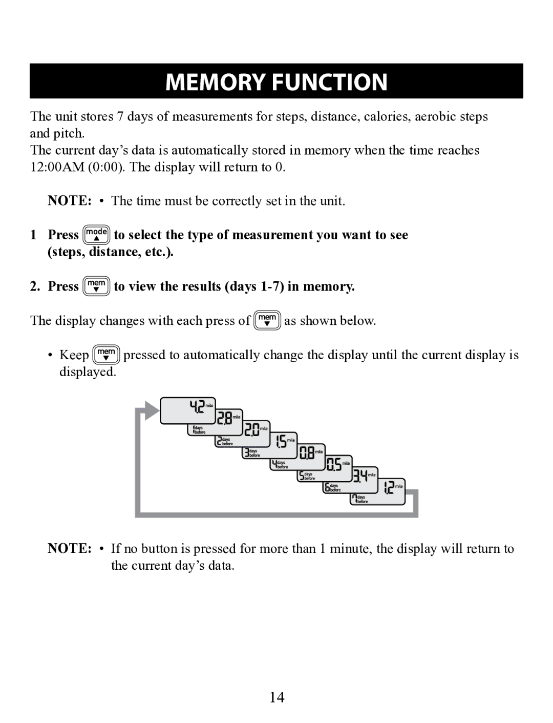 Omron HJ-321 instruction manual Memory Function 