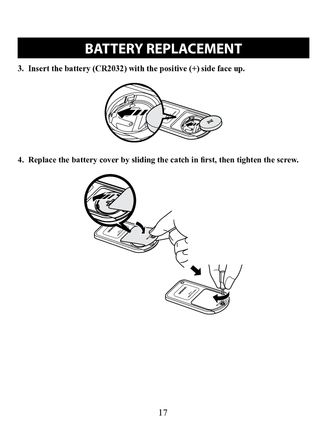 Omron HJ-321 instruction manual Insert the battery CR2032 with the positive + side face up 