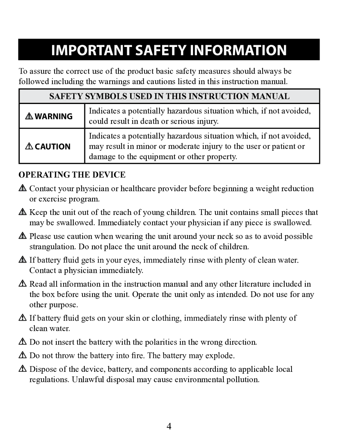 Omron HJ-321 instruction manual Important Safety Information, Could result in death or serious injury 