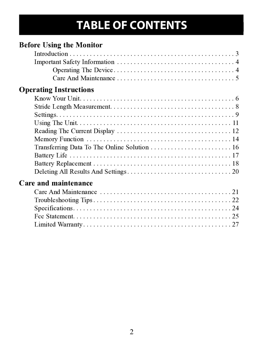 Omron HJ-322U instruction manual Table of Contents 