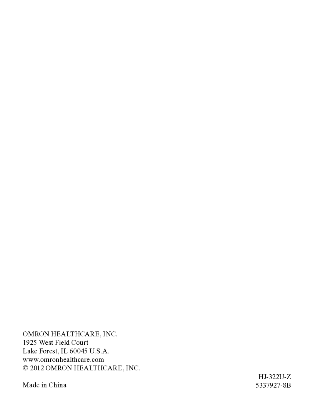 Omron HJ-322U instruction manual Omron HEALTHCARE, INC 