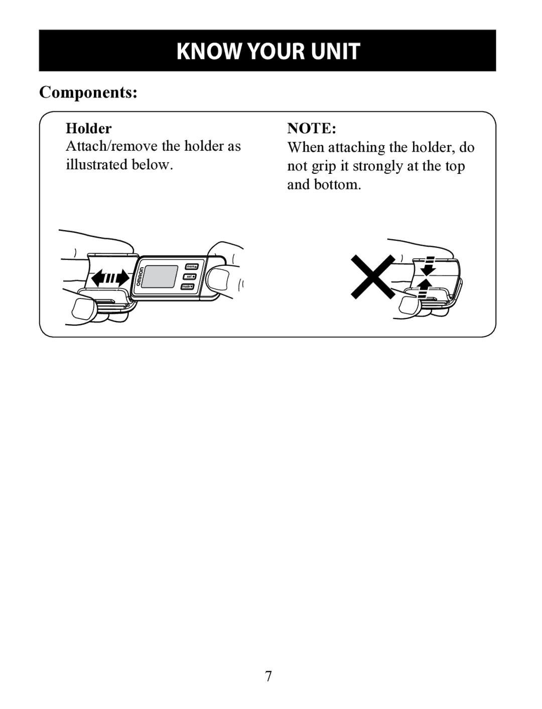 Omron HJ-322U instruction manual Components, Holder 