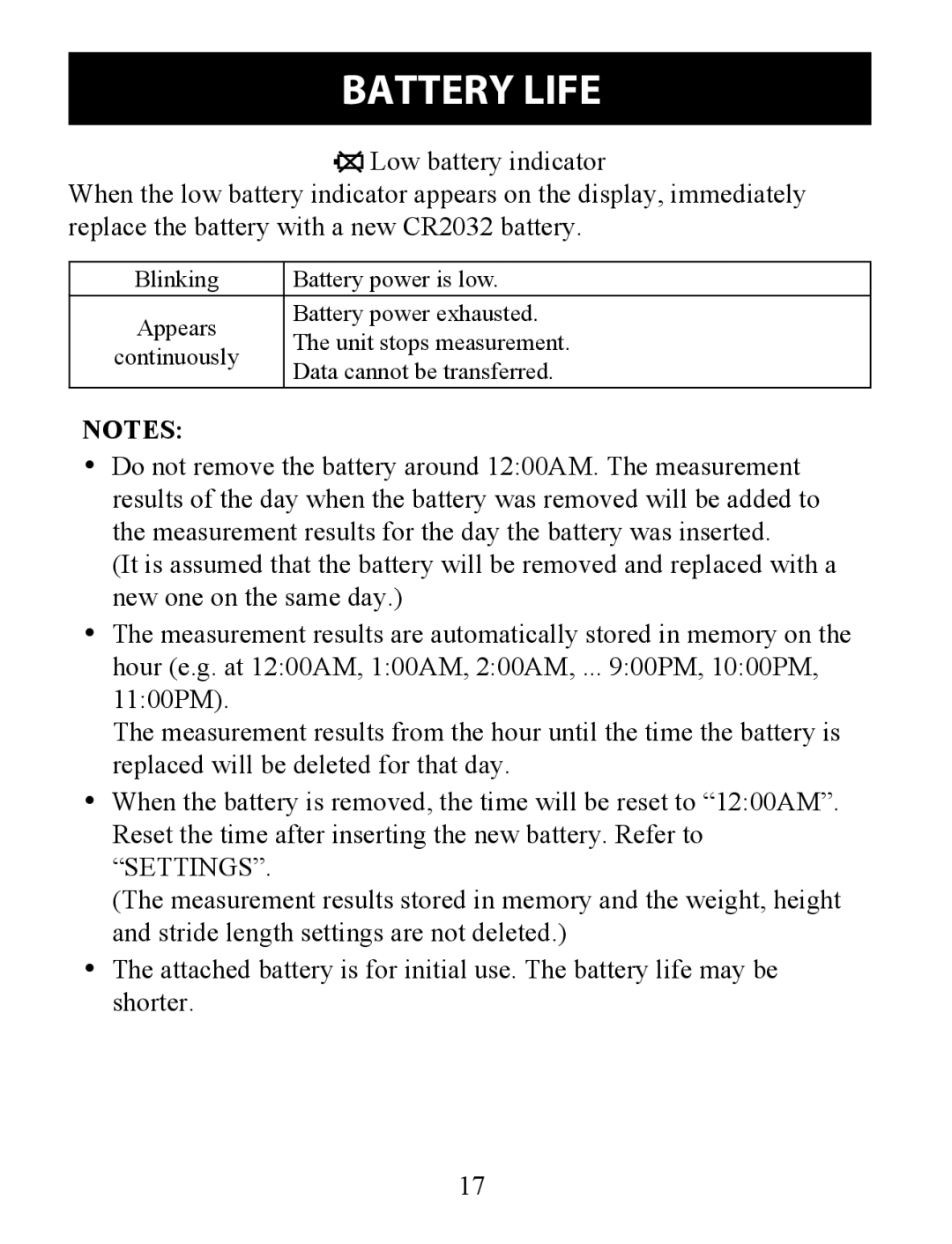 Omron HJ-324U instruction manual Battery Life 