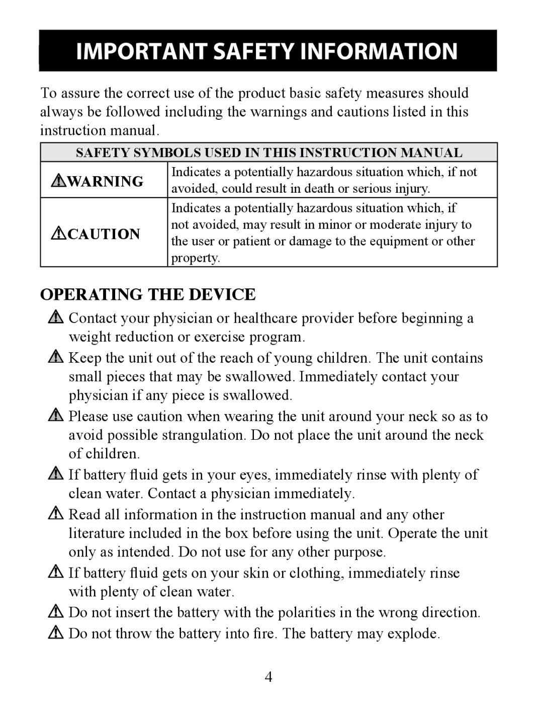 Omron HJ-324U instruction manual Important Safety Information, Operating the Device 