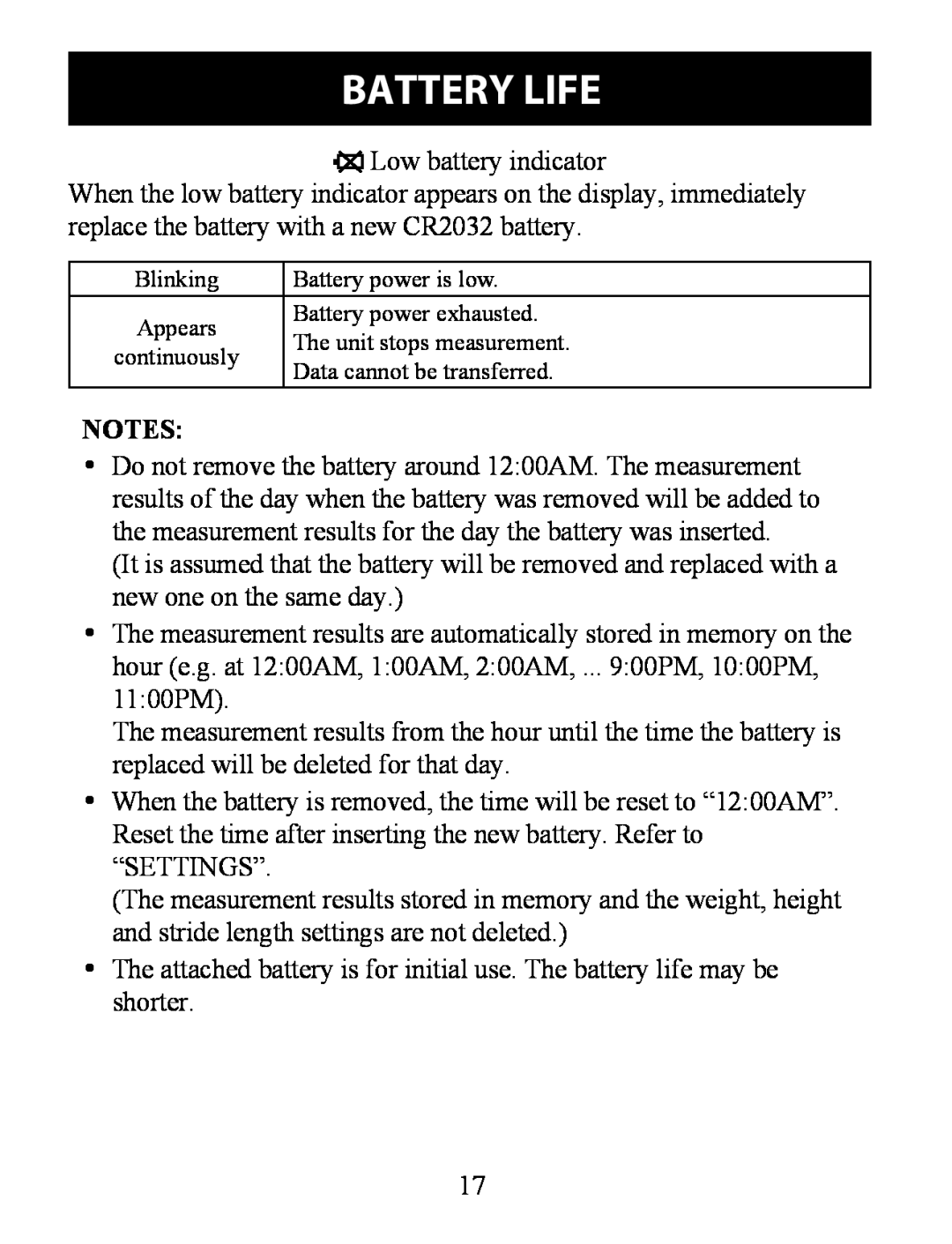 Omron HJ-324U instruction manual Battery Life 