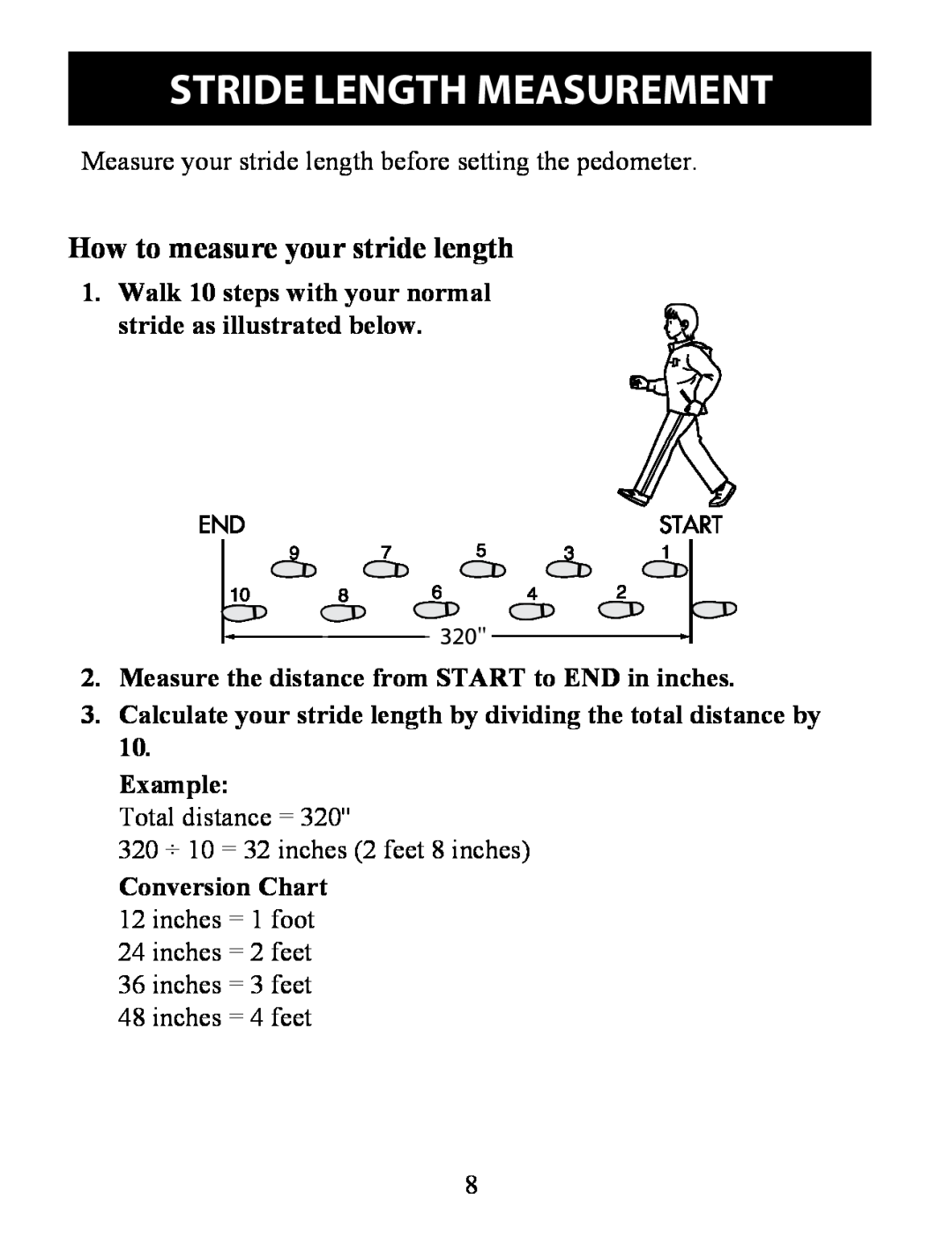 Omron HJ-324U instruction manual Stride Length Measurement, How to measure your stride length, Example 