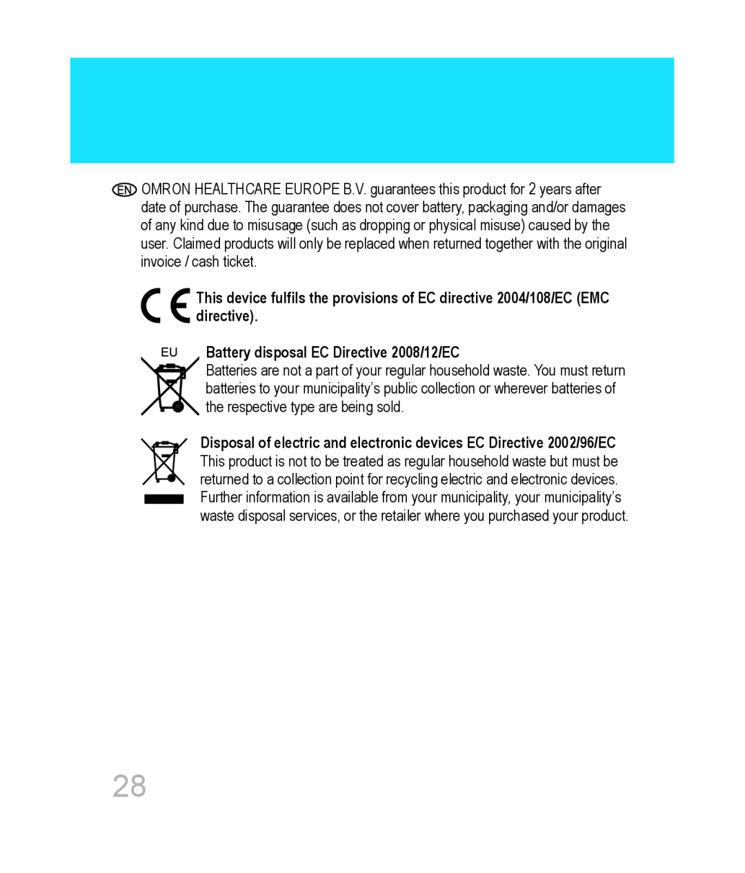 Omron hja-306 instruction manual attery disposal EC Directive //EC 