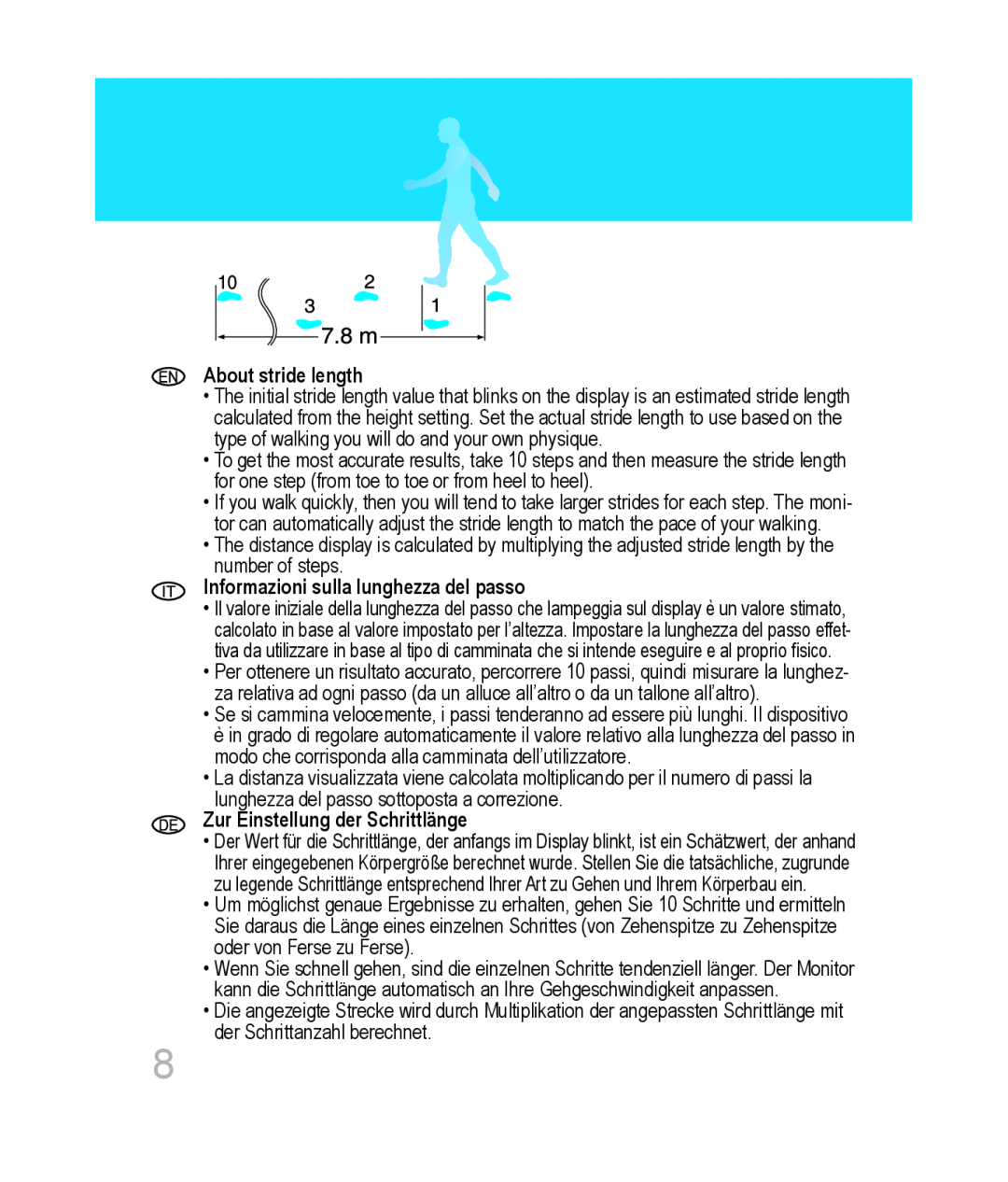 Omron hja-306 instruction manual Informazioni sulla lunghezza del passo, GHU6FKULWWDQDKOEHUHFKQHW 
