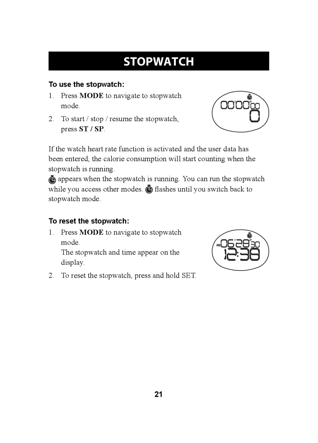 Omron HR-310 instruction manual Stopwatch, To use the stopwatch, To reset the stopwatch 