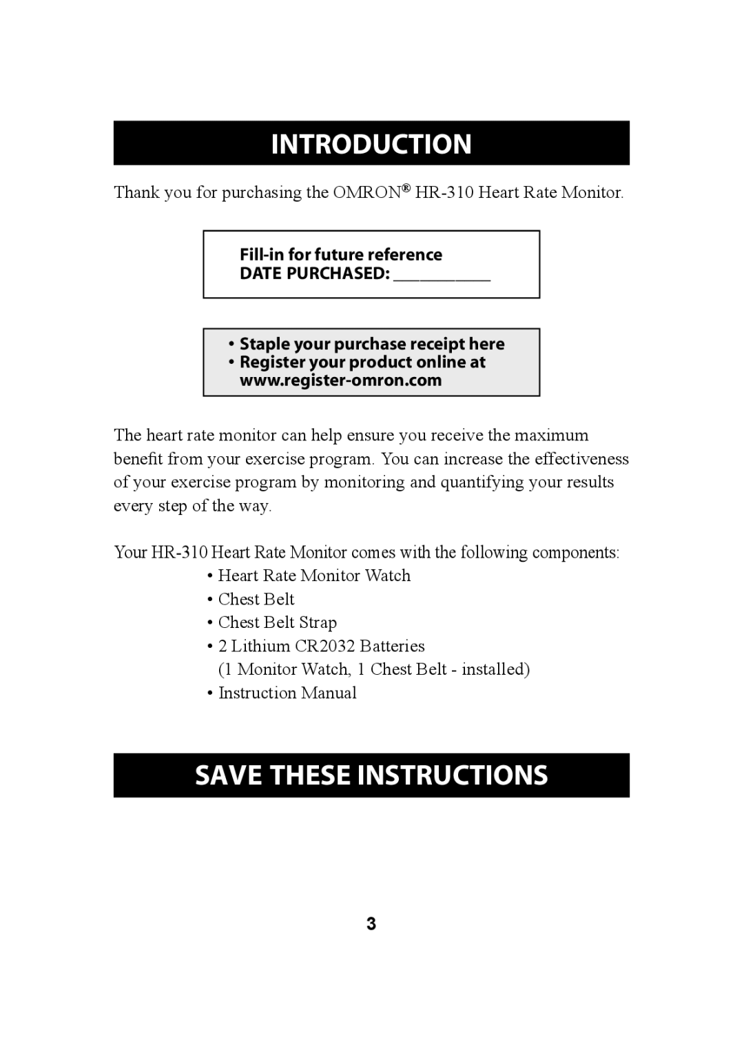 Omron HR-310 instruction manual Introduction 