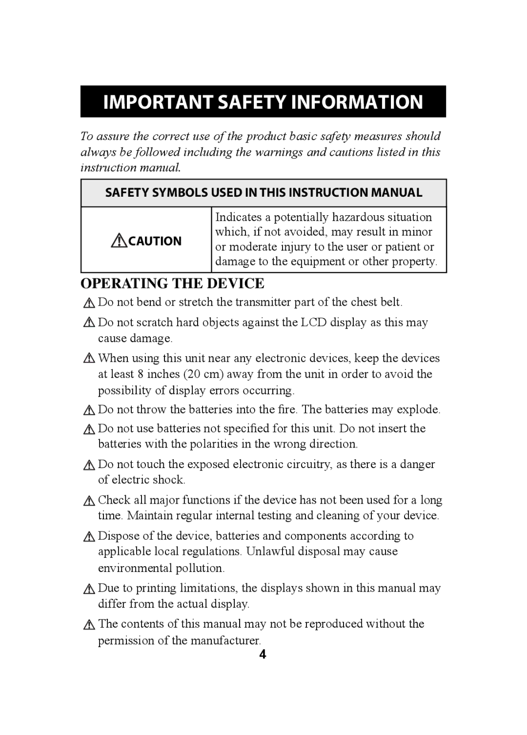 Omron HR-310 instruction manual Important Safety Information, Operating the Device 