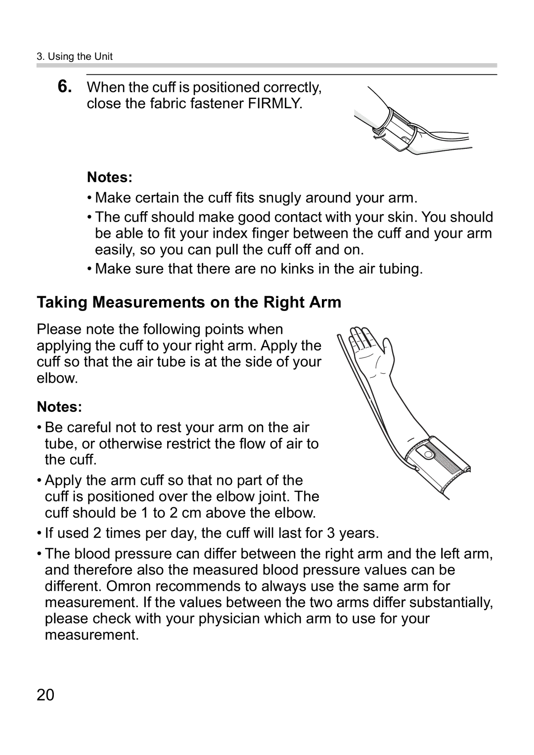 Omron i-C10 instruction manual Taking Measurements on the Right Arm 