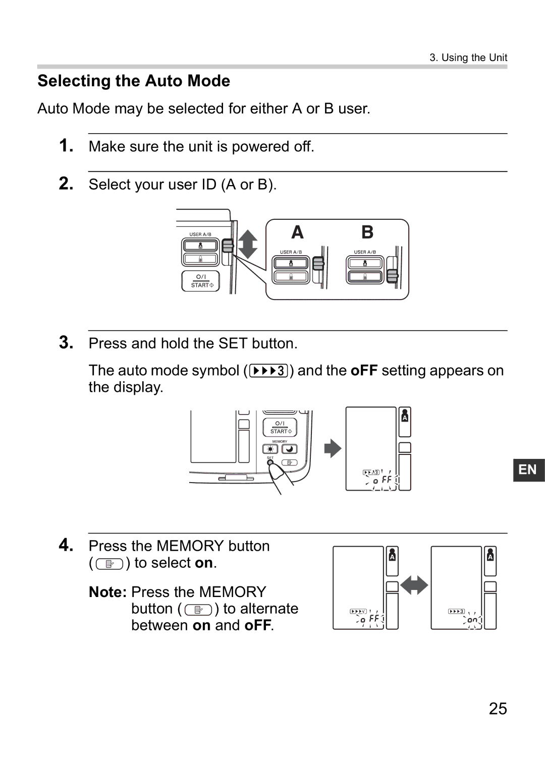 Omron i-C10 instruction manual Selecting the Auto Mode 