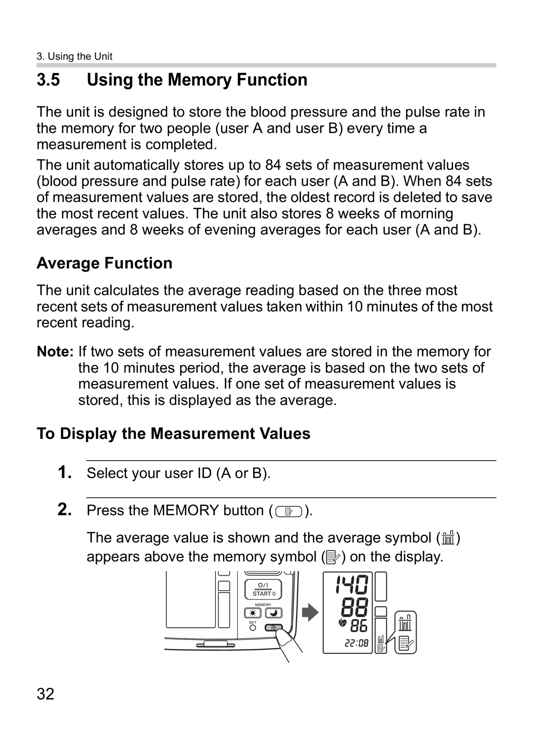 Omron i-C10 instruction manual Using the Memory Function, Average Function, To Display the Measurement Values 