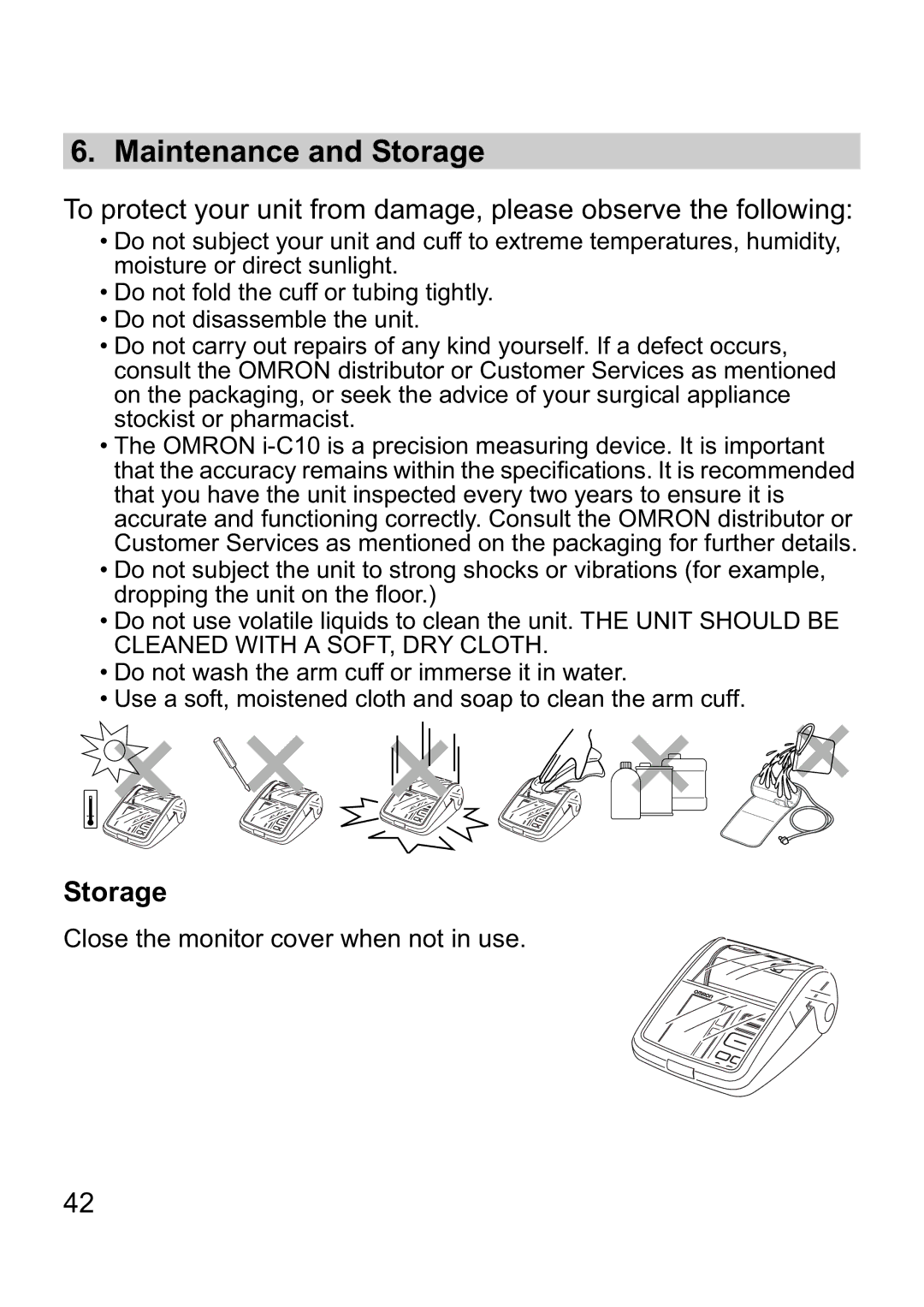 Omron i-C10 instruction manual Maintenance and Storage 