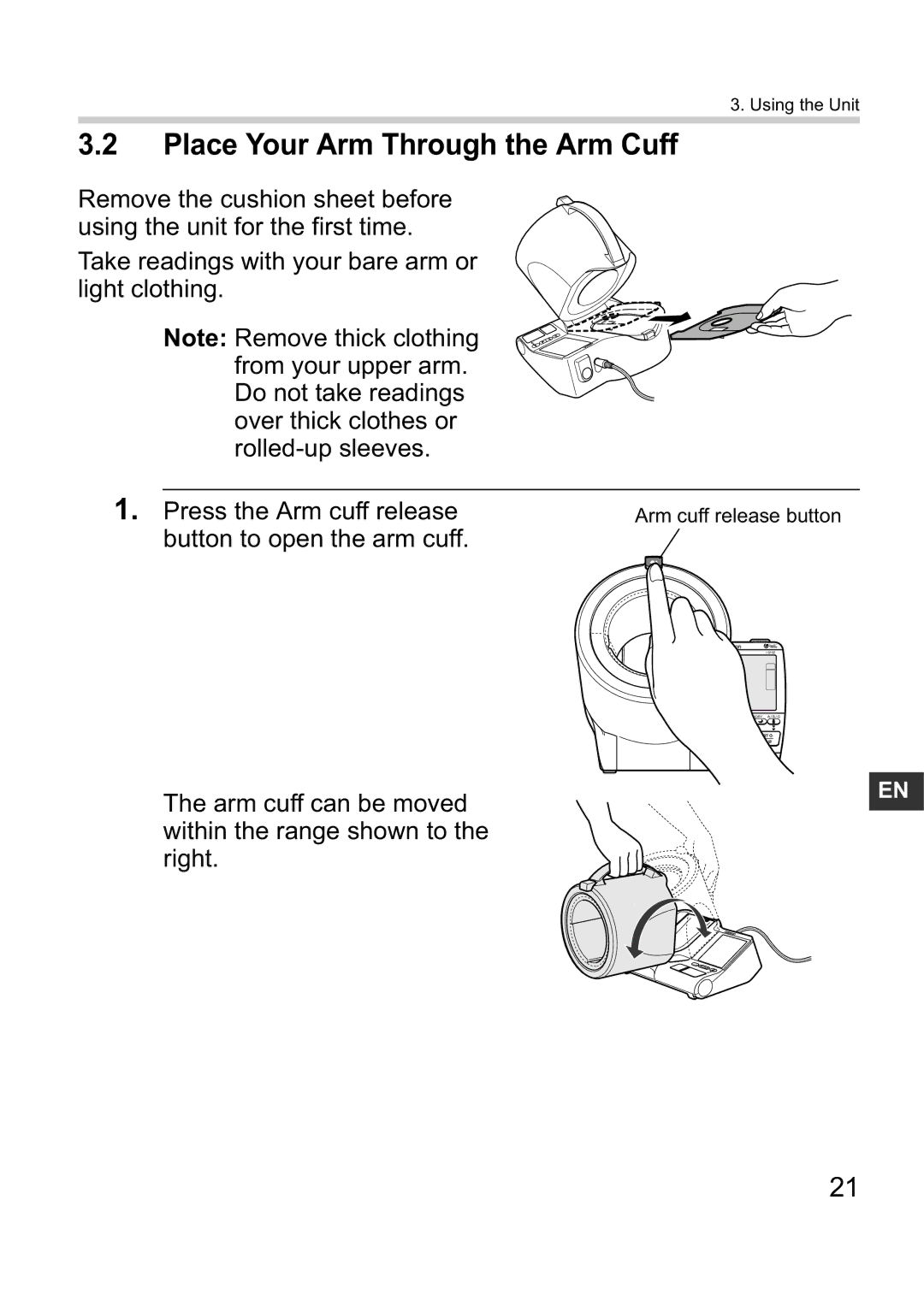 Omron i-Q132 instruction manual Place Your Arm Through the Arm Cuff 