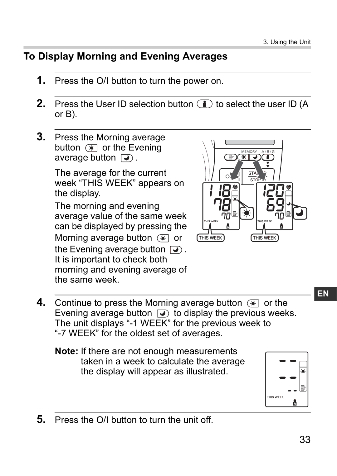 Omron i-Q142 instruction manual To Display Morning and Evening Averages 