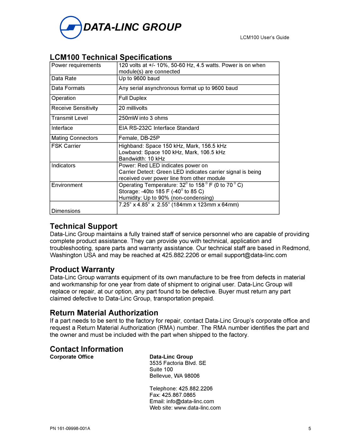 Omron manual LCM100 Technical Specifications, Technical Support, Product Warranty, Return Material Authorization 