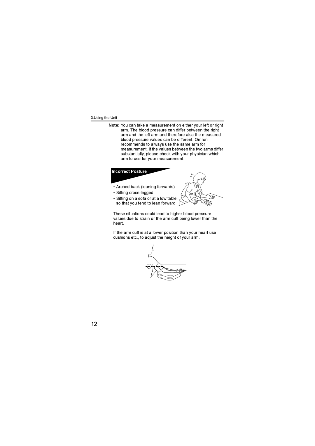 Omron M1 Compact instruction manual Incorrect Posture 