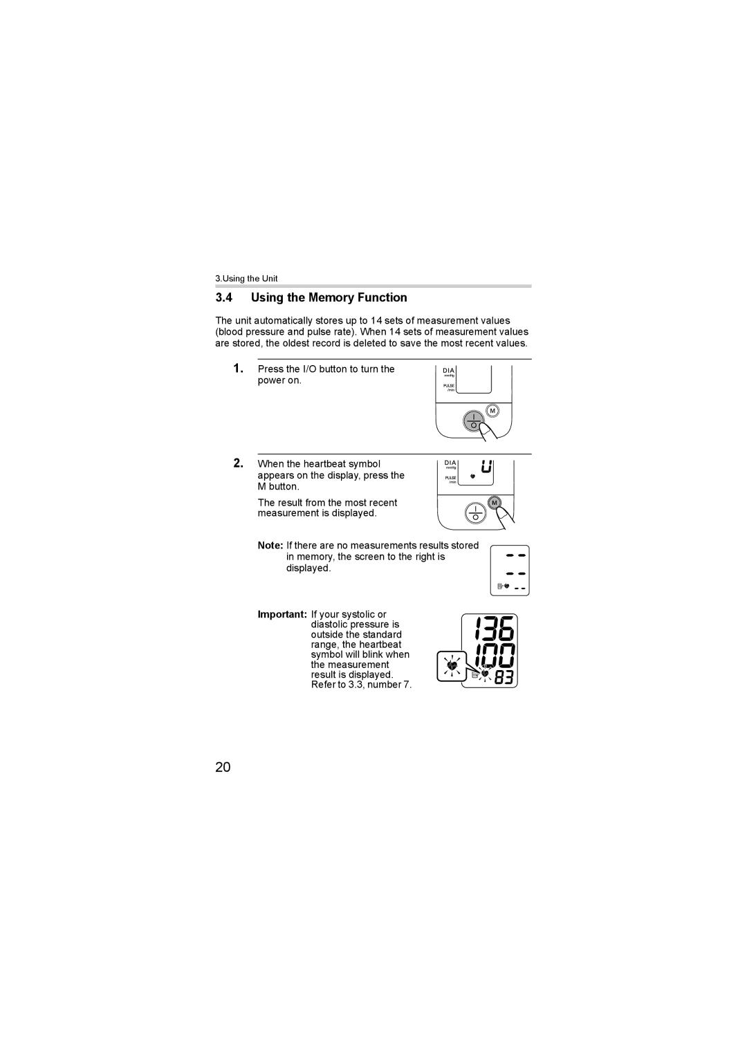 Omron M1 Compact instruction manual Using the Memory Function 