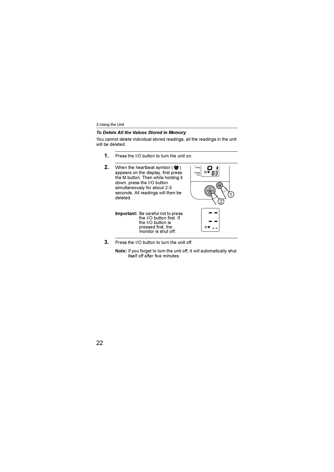 Omron M1 Compact instruction manual To Delete All the Values Stored in Memory 