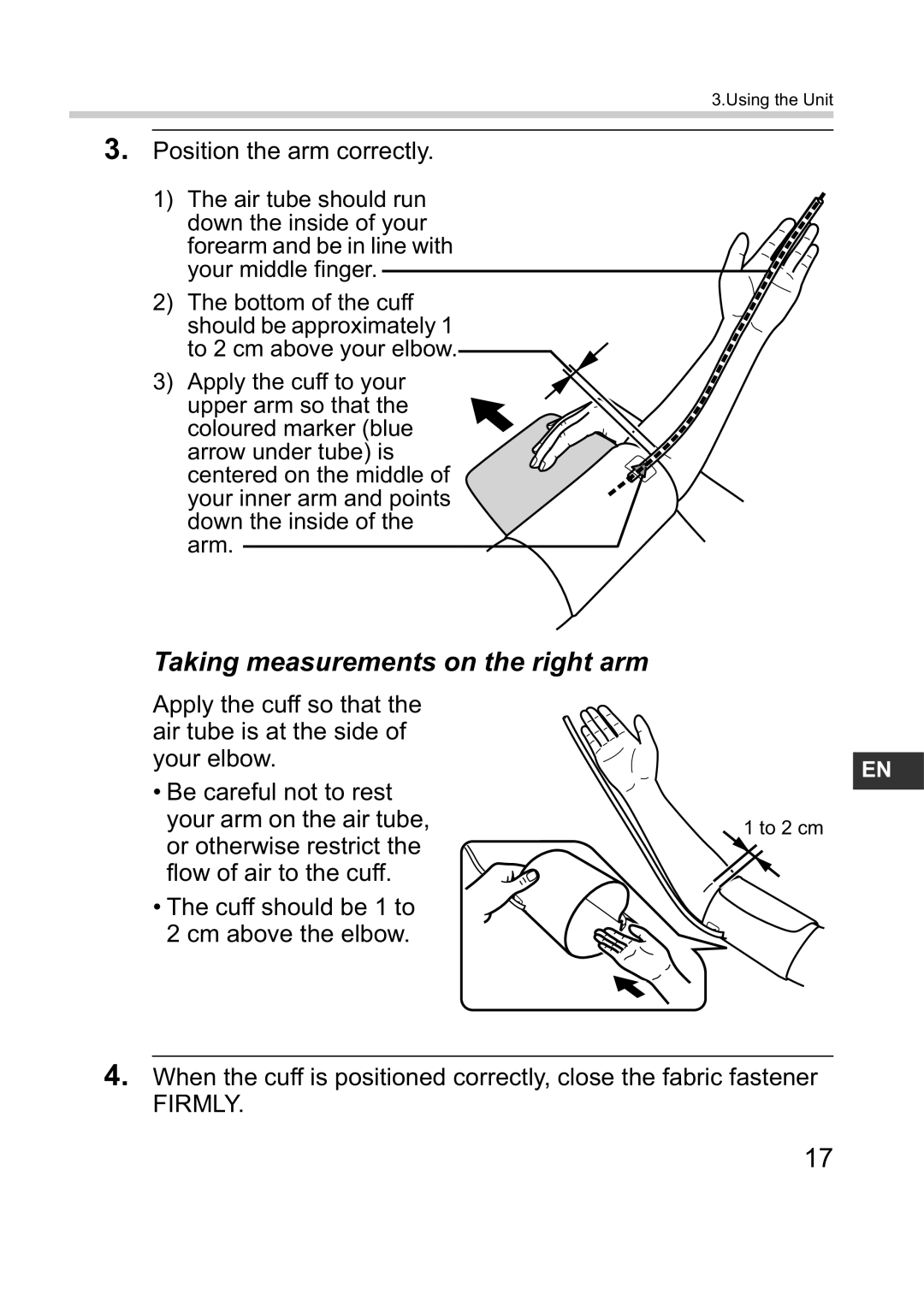 Omron M1 Plus instruction manual Taking measurements on the right arm 