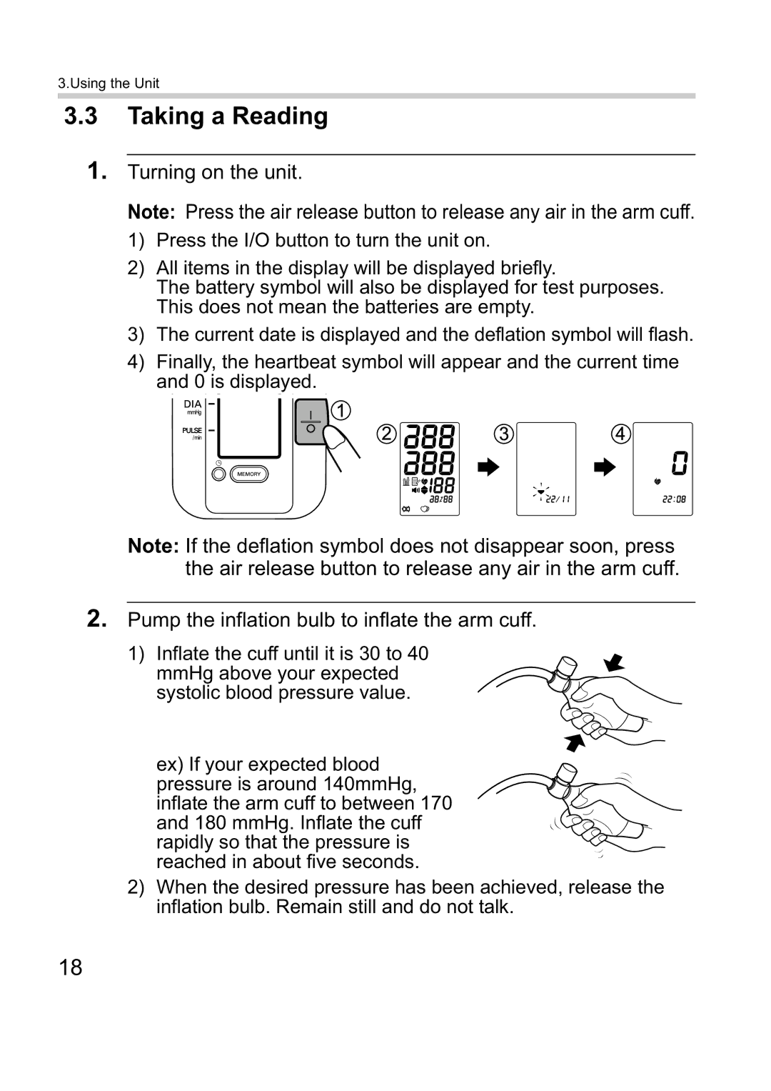 Omron M1 Plus instruction manual Taking a Reading, Turning on the unit 