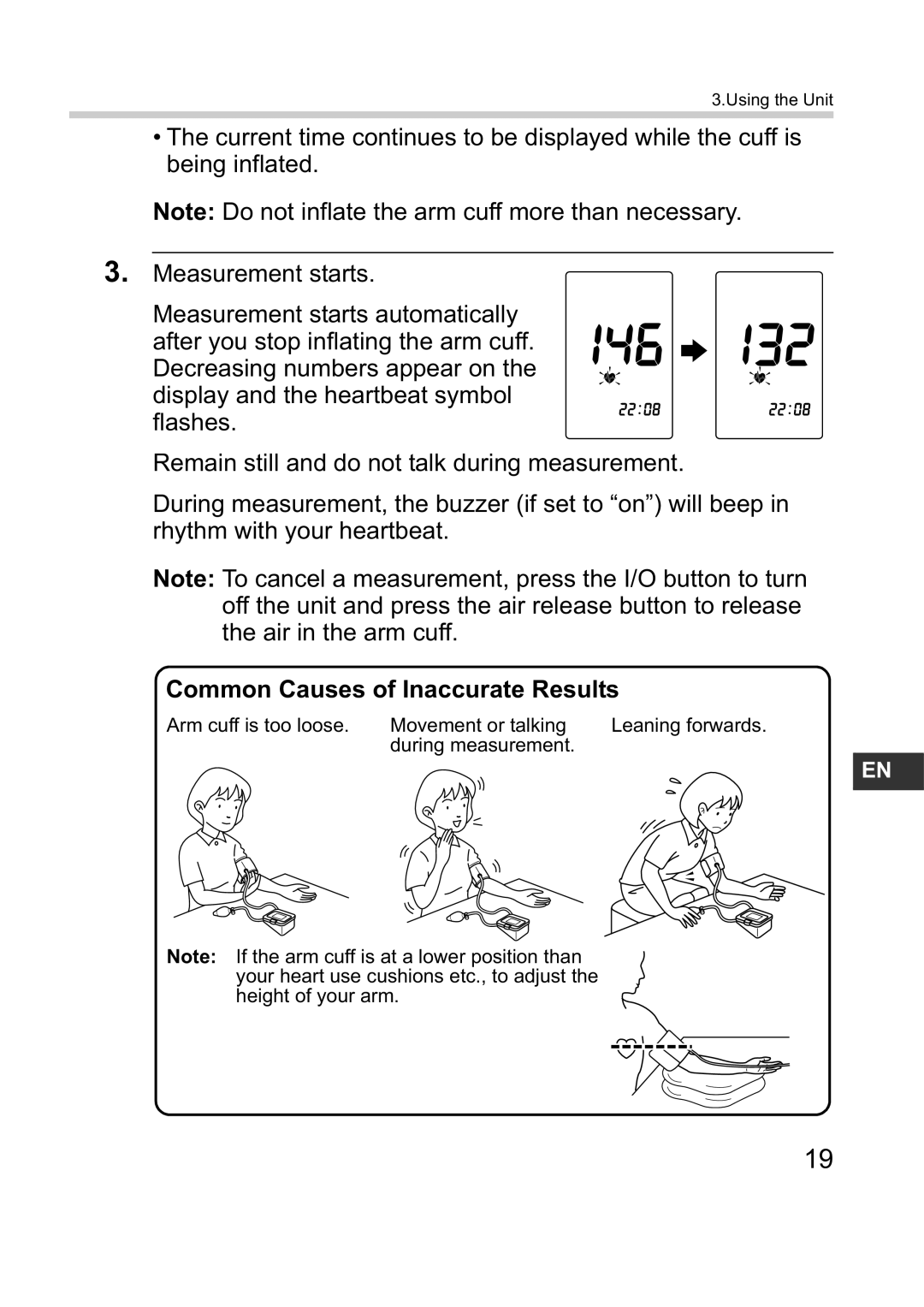 Omron M1 Plus instruction manual Common Causes of Inaccurate Results 