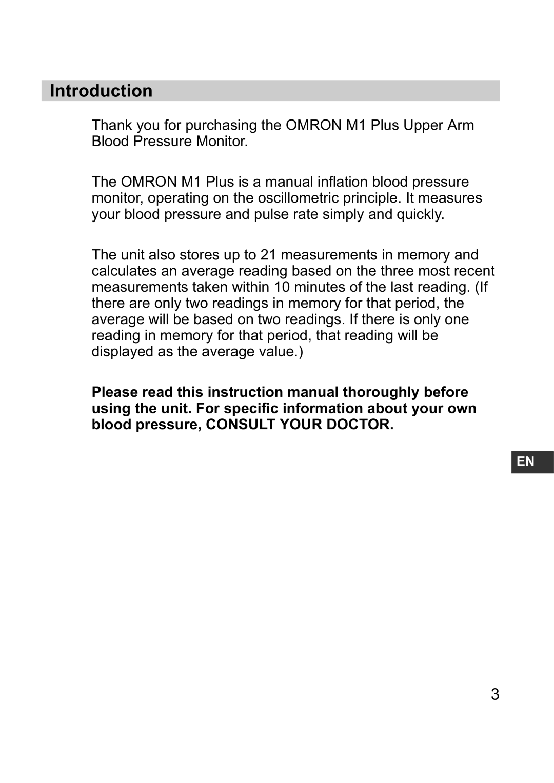 Omron M1 Plus instruction manual Introduction 