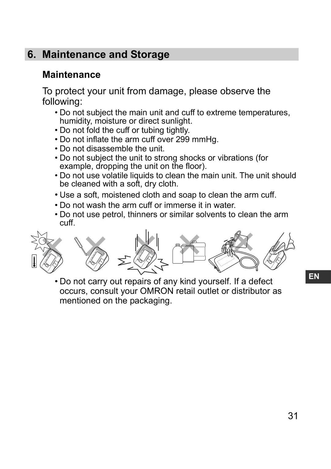 Omron M1 Plus instruction manual Maintenance and Storage 