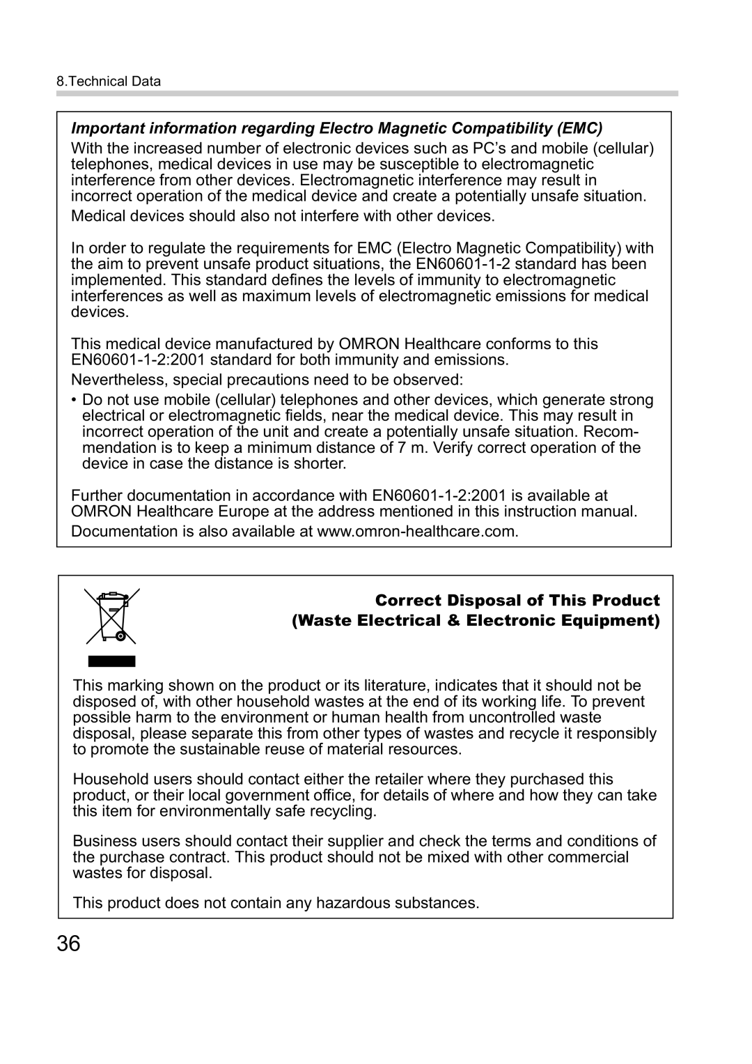 Omron M1 Plus instruction manual Technical Data 