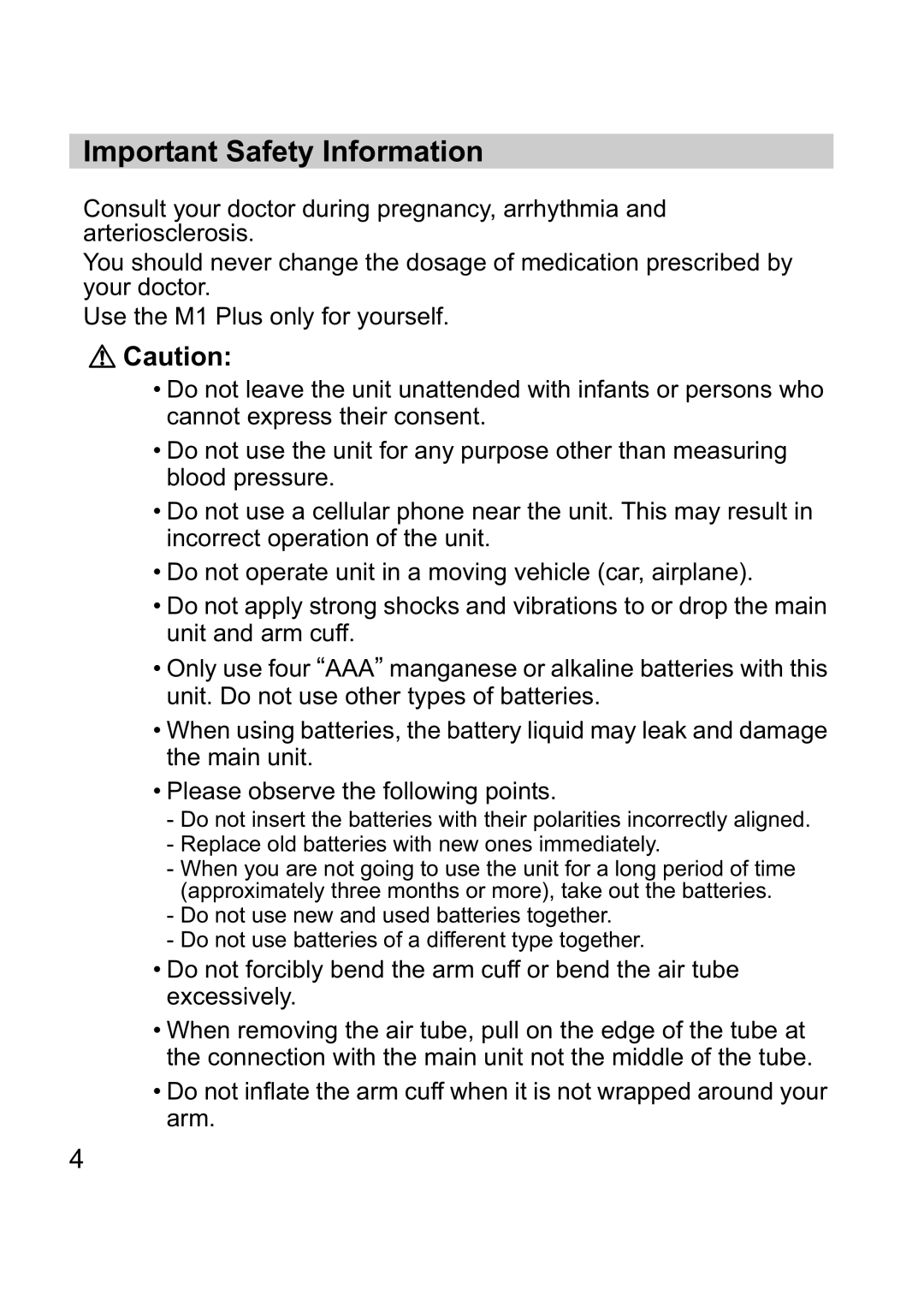 Omron M1 Plus instruction manual Important Safety Information 