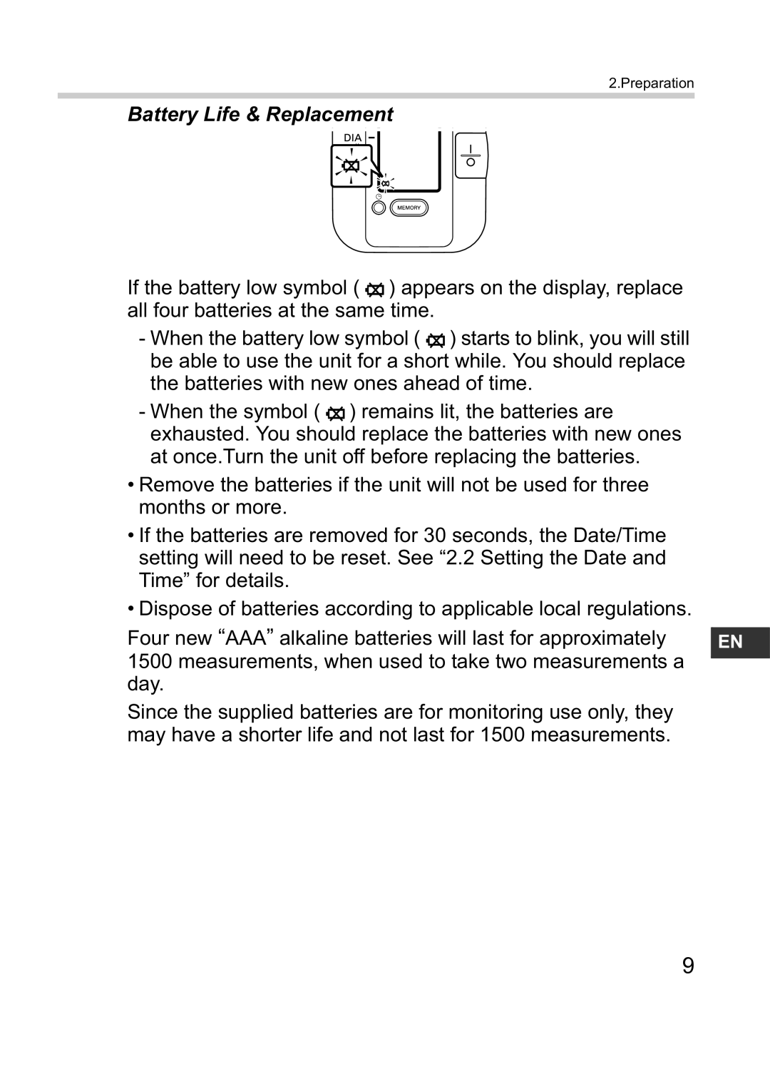 Omron M1 Plus instruction manual Battery Life & Replacement 