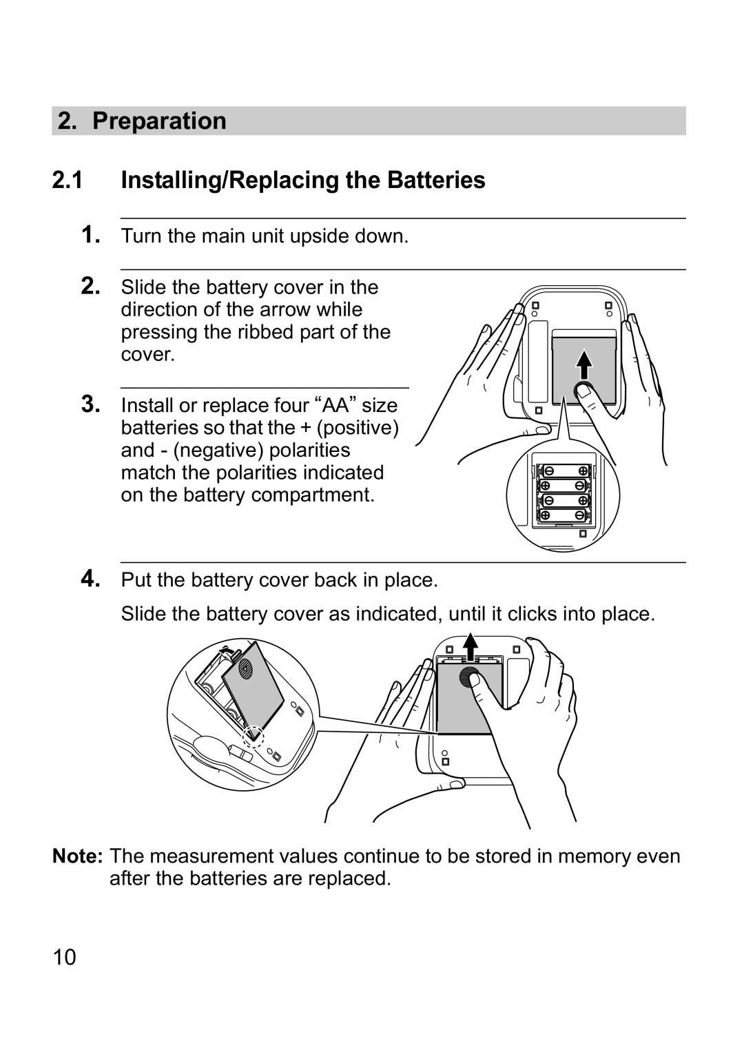 Omron M10-IT instruction manual Preparation Installing/Replacing the Batteries 