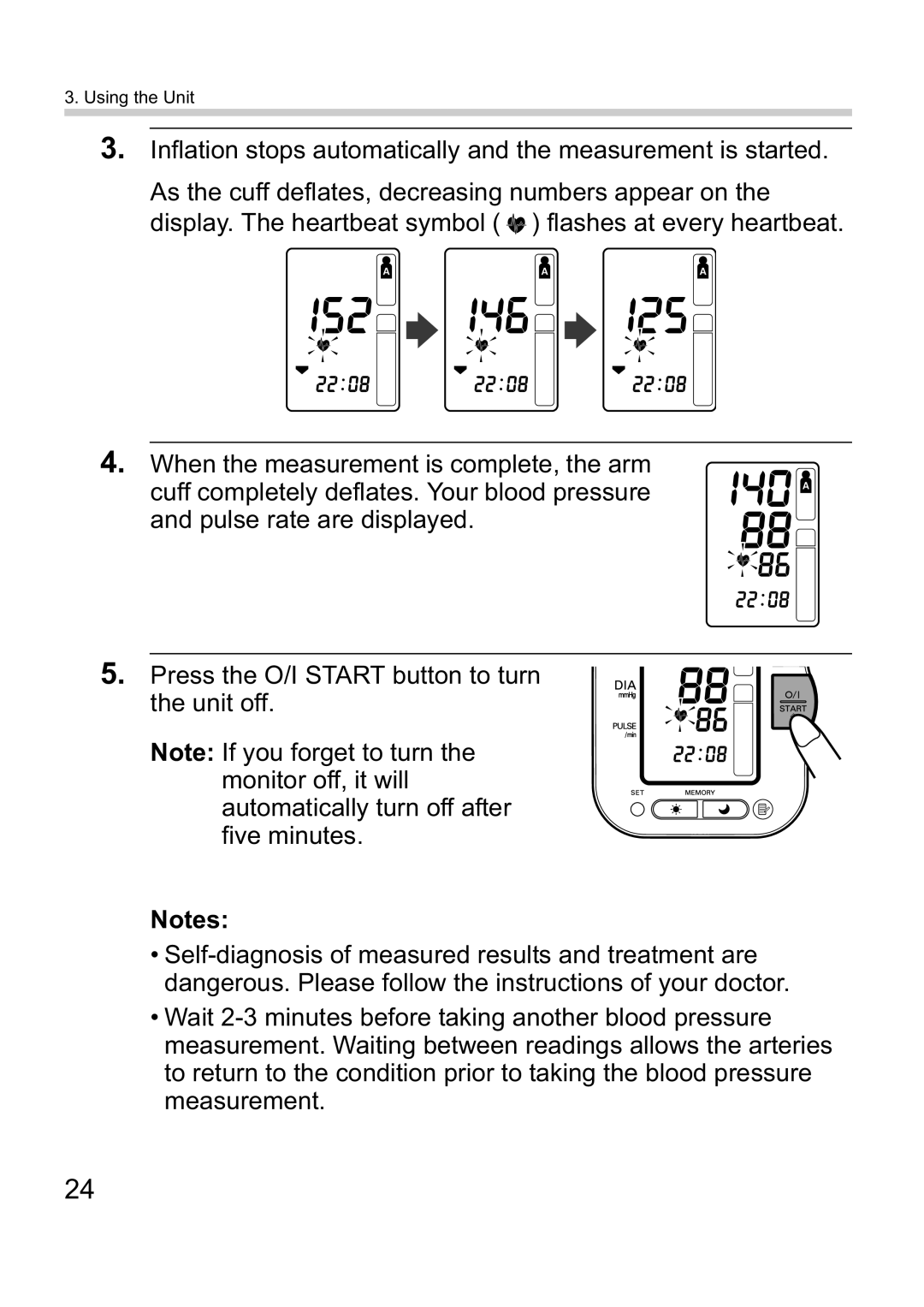 Omron M10-IT instruction manual Inflation stops automatically and the measurement is started 