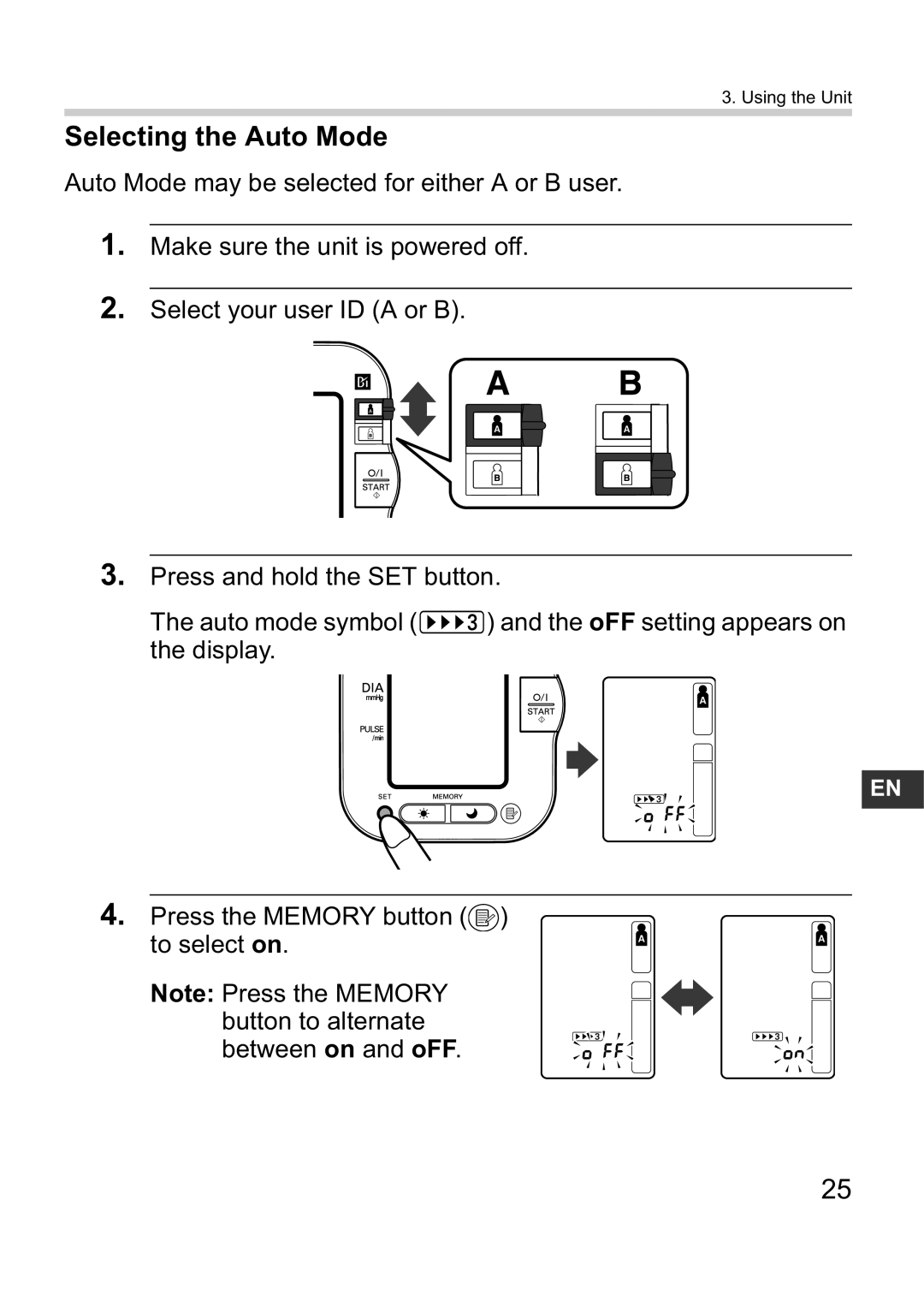 Omron M10-IT instruction manual Selecting the Auto Mode 