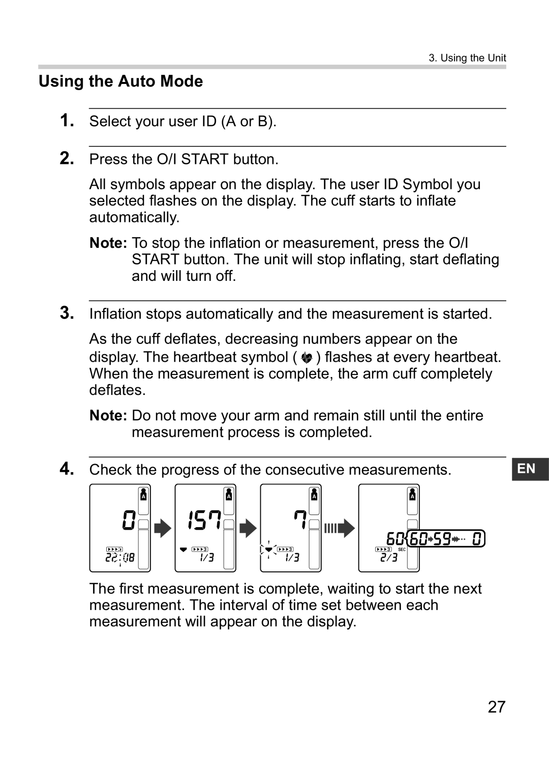 Omron M10-IT instruction manual Using the Auto Mode 