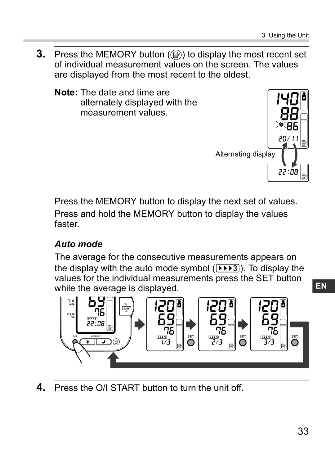 Omron M10-IT instruction manual Auto mode 