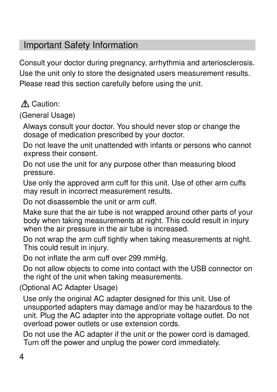 Omron M10-IT instruction manual Important Safety Information, General Usage 