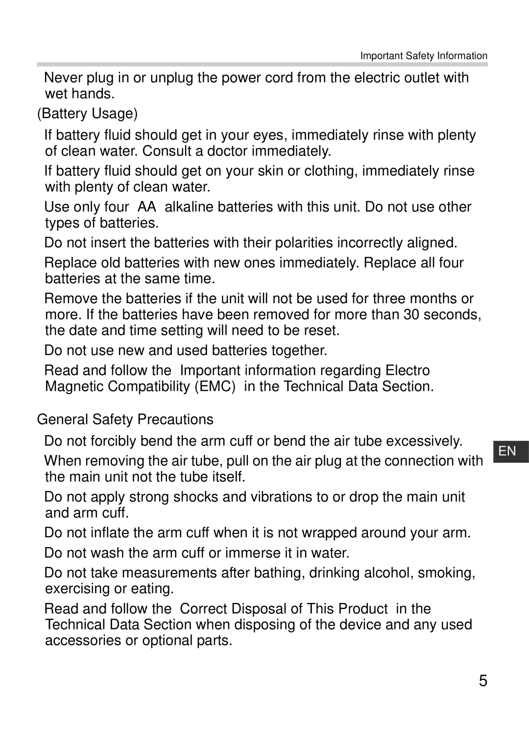 Omron M10-IT instruction manual Battery Usage 