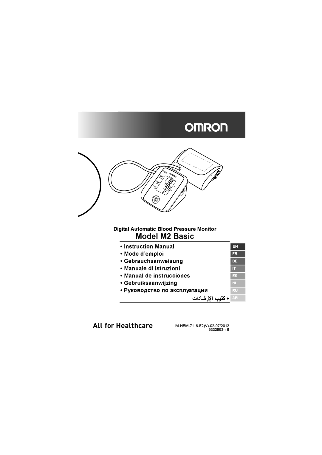 Omron M2 basic instruction manual Model M2 Basic, Digital Automatic Blood Pressure Monitor 