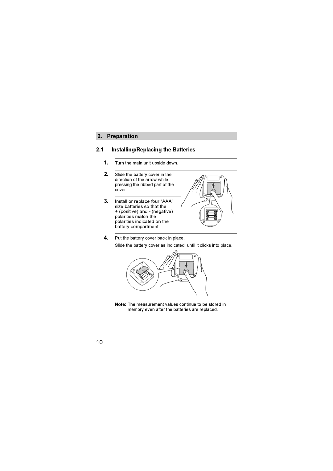 Omron M2 basic instruction manual Preparation Installing/Replacing the Batteries 