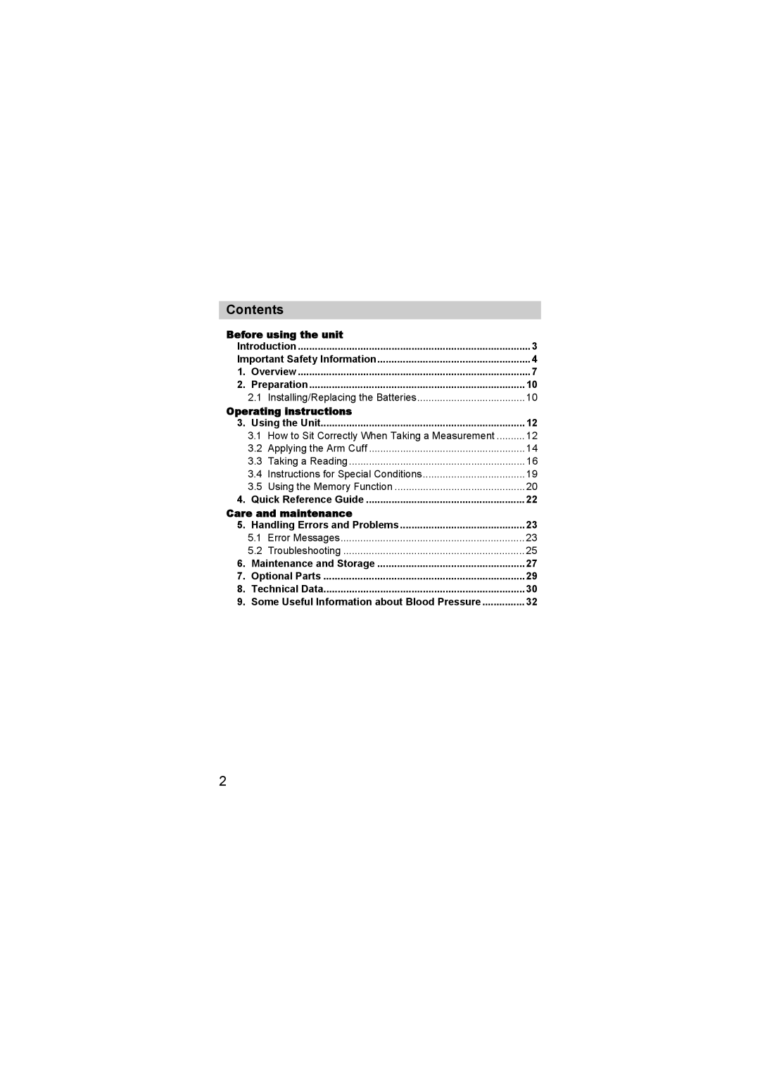 Omron M2 basic instruction manual Contents 